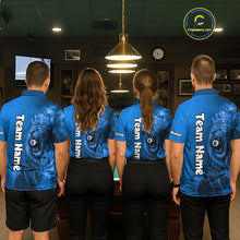 Load image into Gallery viewer, Personalized Blue Grunge Smoke Crown Lion 8 Ball Pool Billiard Shirts For Women Billiard Attire Gifts NYN2827