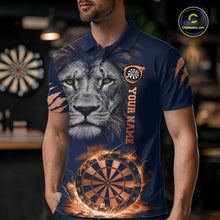 Load image into Gallery viewer, Custom Fire Flame Orange Dartboard  Funny Lion Men Dart Jerseys Outfits Dart Polo &amp; 1/4-Zip Shirt NYN3033