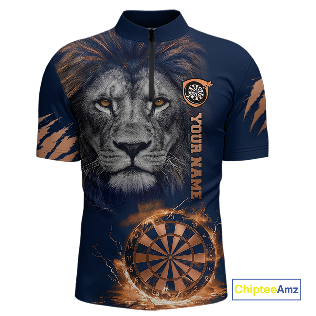 Custom Fire Flame Orange Dartboard  Funny Lion Men Dart Jerseys Outfits Dart Polo & 1/4-Zip Shirt NYN3033
