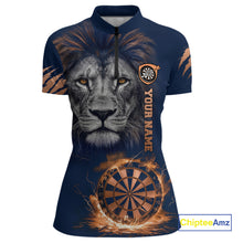 Load image into Gallery viewer, Custom Fire Flame Orange Dartboard  Funny Lion Women Dart Jerseys Outfits Dart Polo &amp; 1/4-Zip Shirt NYN3033