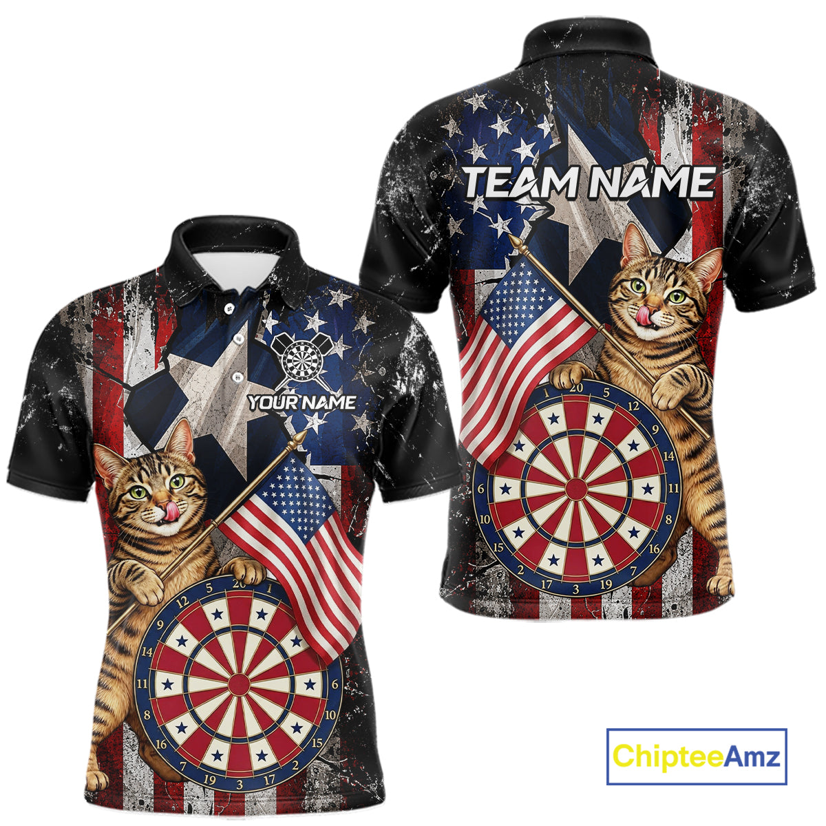 Funny Cat Patriotic Dartboard Darts Jersey For Men Custom Grunge Texas - US Flag Darts Team Shirts NYN3205