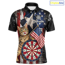 Load image into Gallery viewer, Funny Cat Patriotic Dartboard Darts Jersey For Men Custom Grunge Texas - US Flag Darts Team Shirts NYN3205