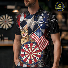 Load image into Gallery viewer, Funny Cat Patriotic Dartboard Darts Jersey For Men Custom Grunge Texas - US Flag Darts Team Shirts NYN3205