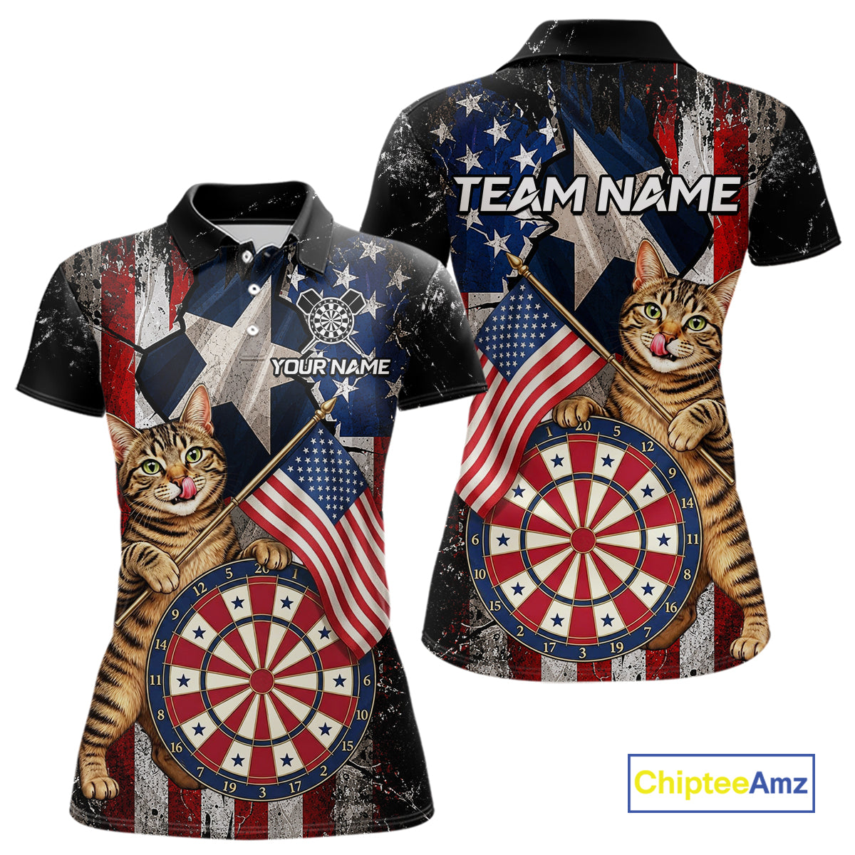 Funny Cat Patriotic Dartboard Darts Jersey For Women Custom Grunge Texas - US Flag Darts Team Shirts NYN3205