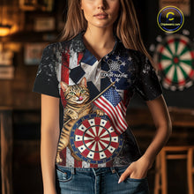Load image into Gallery viewer, Funny Cat Patriotic Dartboard Darts Jersey For Women Custom Grunge Texas - US Flag Darts Team Shirts NYN3205