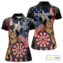 Load image into Gallery viewer, Funny Cat Patriotic Dartboard Darts Jersey For Women Custom Grunge Texas - US Flag Darts Team Shirts NYN3205