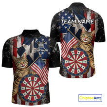 Load image into Gallery viewer, Funny Cat Patriotic Dartboard Darts Jersey For Men Custom Grunge Texas - US Flag Darts Team Shirts NYN3205