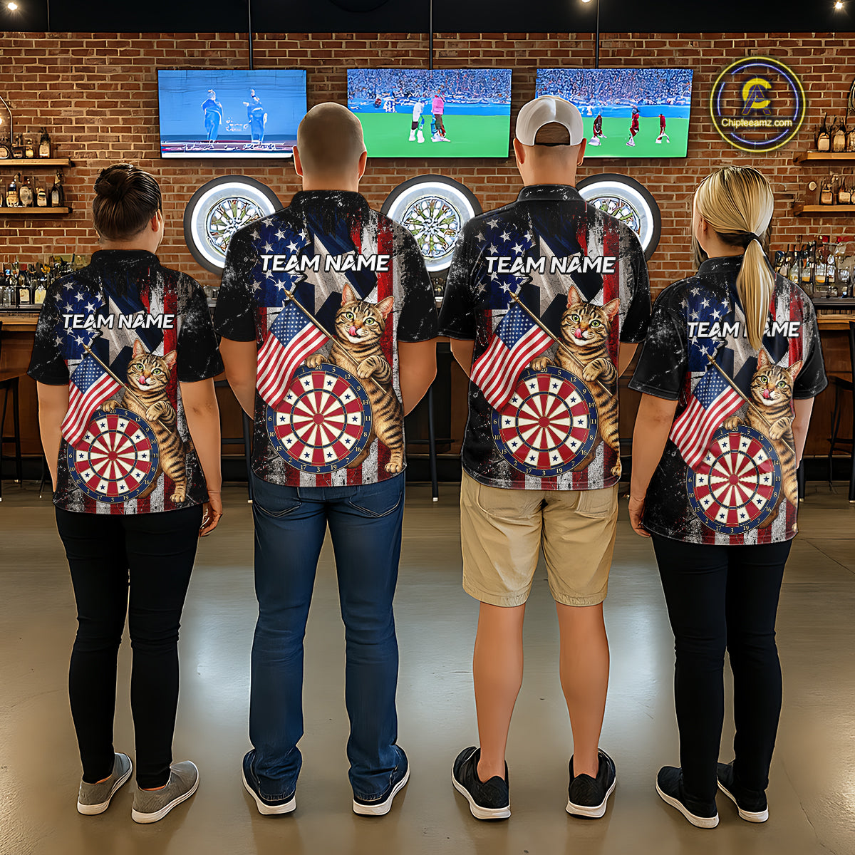 Funny Cat Patriotic Dartboard Darts Jersey For Men Custom Grunge Texas - US Flag Darts Team Shirts NYN3205