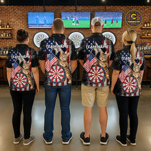 Load image into Gallery viewer, Funny Cat Patriotic Dartboard Darts Jersey For Women Custom Grunge Texas - US Flag Darts Team Shirts NYN3205