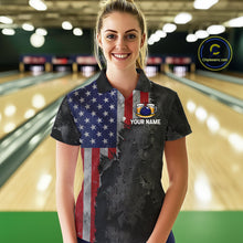 Load image into Gallery viewer, American Flag Grunge Patriotic Bowling Shirt For Women Custom Funny Beer Bowling Tournament Jersey NYN3748