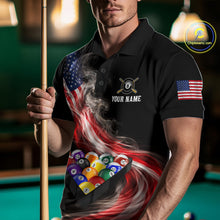 Load image into Gallery viewer, Smoke US Flag Smoke Billiard Polo &amp; 1/4-Zip For Men Custom Patriotic 8 Ball Pool Team Jersey NYN3045