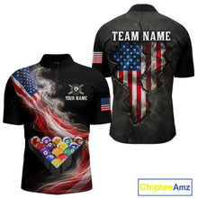 Load image into Gallery viewer, Smoke US Flag Smoke Billiard Polo &amp; 1/4-Zip For Men Custom Patriotic 8 Ball Pool Team Jersey NYN3045