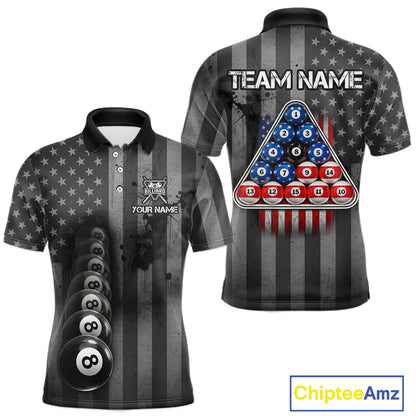 Grunge US Flag Blur 8 Ball Pool Billiard Team Shirt For Men Custom Patriotic Billiards Ball Attire NYN2470