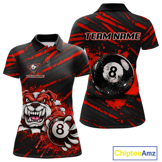Red Splatter Ball 8 Billiard Jerseys For Women Custom Funny Bulldog Billiard Team Jersey NYN2828