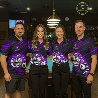 Purple Splatter Ball 8 Billiard Jerseys For Women Custom Funny Bulldog Billiard Team Jersey NYN2829