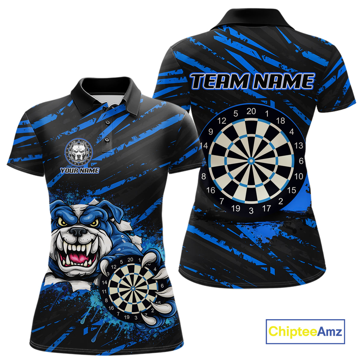 Blue Splatter Dart Polo & Quarter-Zip Shirt For Women Custom Funny Bulldog Darts Team Jersey NYN2830