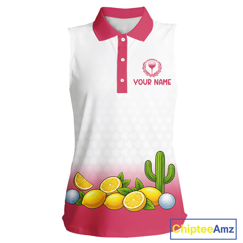 Womens Flamingo Tropical Sleeveless Polo Golf Shirts Custom Pink And White Ball Golf Attire For Golfers NYN3061