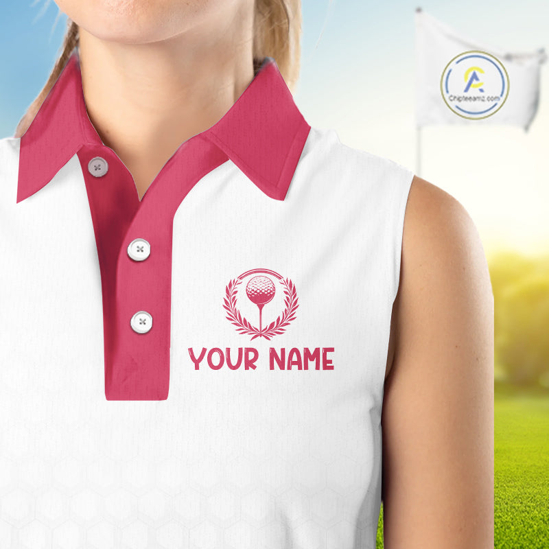 Womens Flamingo Tropical Sleeveless Polo Golf Shirts Custom Pink And White Ball Golf Attire For Golfers NYN3061