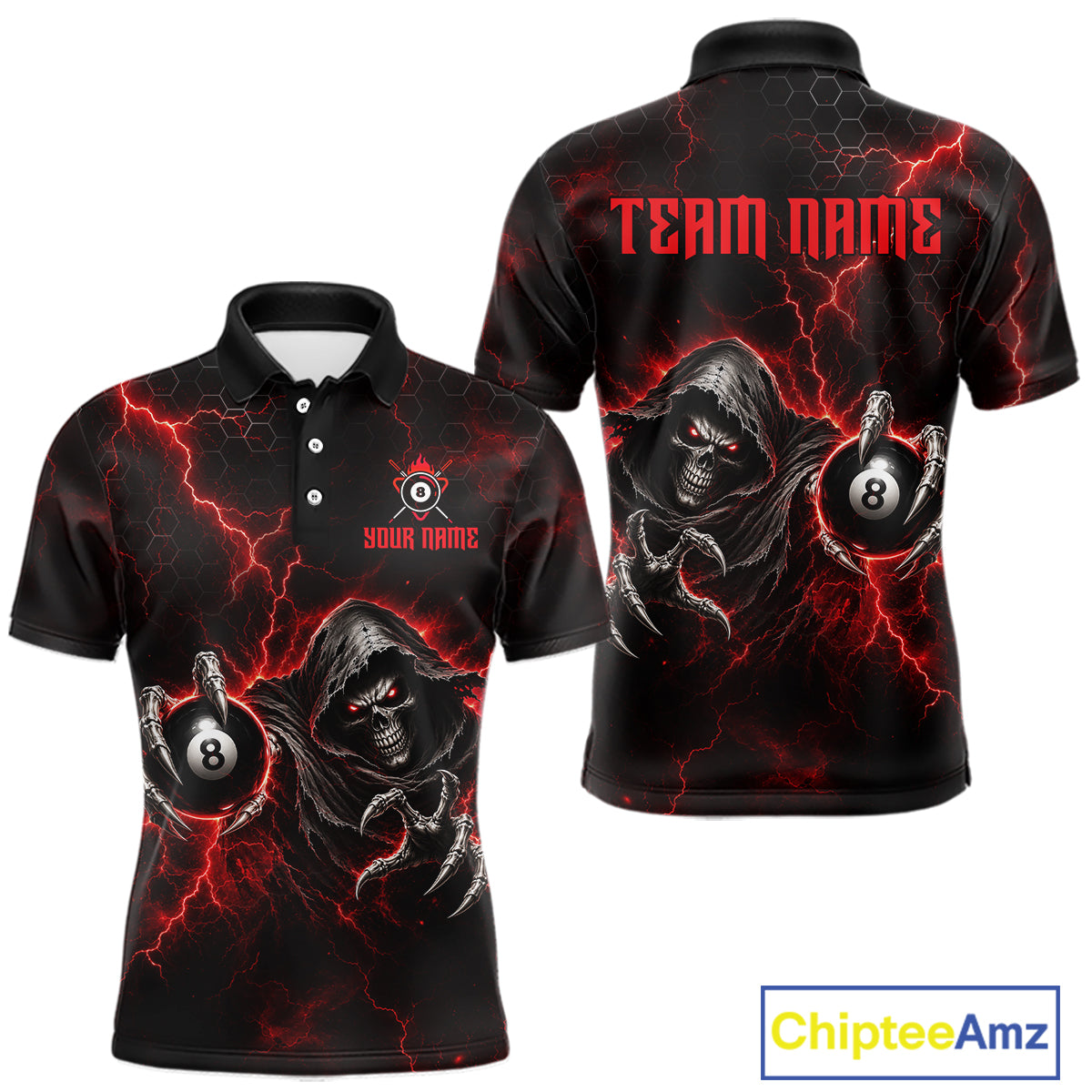 Custom Red Grim Reaper Thunder 8 Ball Pool Billiard Shirt For Men,  Billiard Team Jersey NYN3778