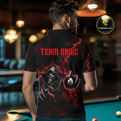 Custom Red Grim Reaper Thunder 8 Ball Pool Billiard Shirt For Men,  Billiard Team Jersey NYN3778