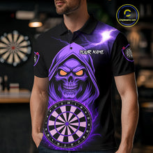 Load image into Gallery viewer, Custom Skeleton Purple Flames Dartboard Dart Men Polo Jerseys Outfits Dart Team Shirt NYN1664