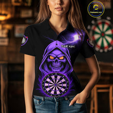 Load image into Gallery viewer, Custom Skeleton Purple Flames Dartboard Dart Women Polo Jerseys Outfits Dart Team Shirt NYN1664