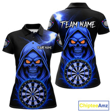 Load image into Gallery viewer, Custom Skeleton Blue Flames Dartboard Dart Women Polo Jerseys Outfits Dart Team Shirt NYN1665