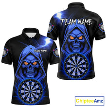 Load image into Gallery viewer, Custom Skeleton Blue Flames Dartboard Dart Men Polo Jerseys Outfits Dart Team Shirt NYN1665