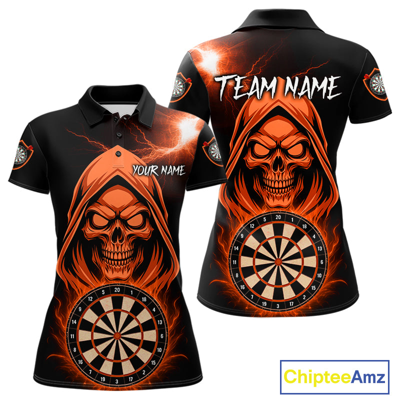 Custom Skeleton Orange Flames Dartboard Dart Women Polo Jerseys Outfits Dart Team Shirt NYN1666