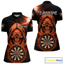 Load image into Gallery viewer, Custom Skeleton Orange Flames Dartboard Dart Women Quarter-Zip Jerseys Outfits Dart Team Shirt NYN1666