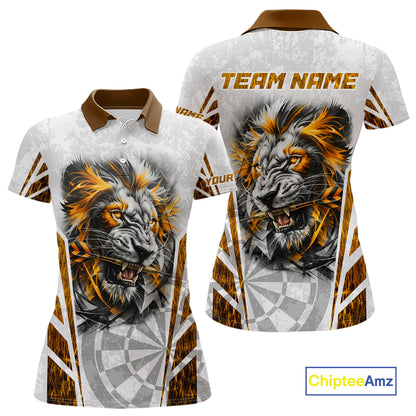 Yellow And White Grunge Tiger Dartboard Custom Women Darts Polo League Shirts Dart Jerseys NYN2839