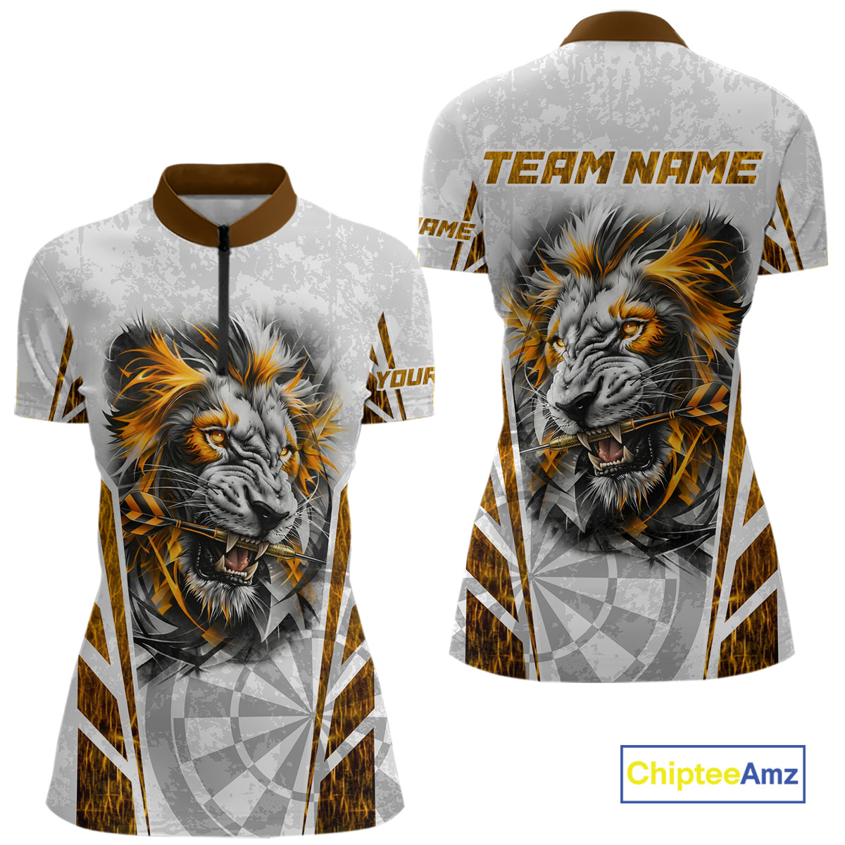 Yellow And White Grunge Tiger Dartboard Custom Women Darts Polo League Shirts Dart Jerseys NYN2839