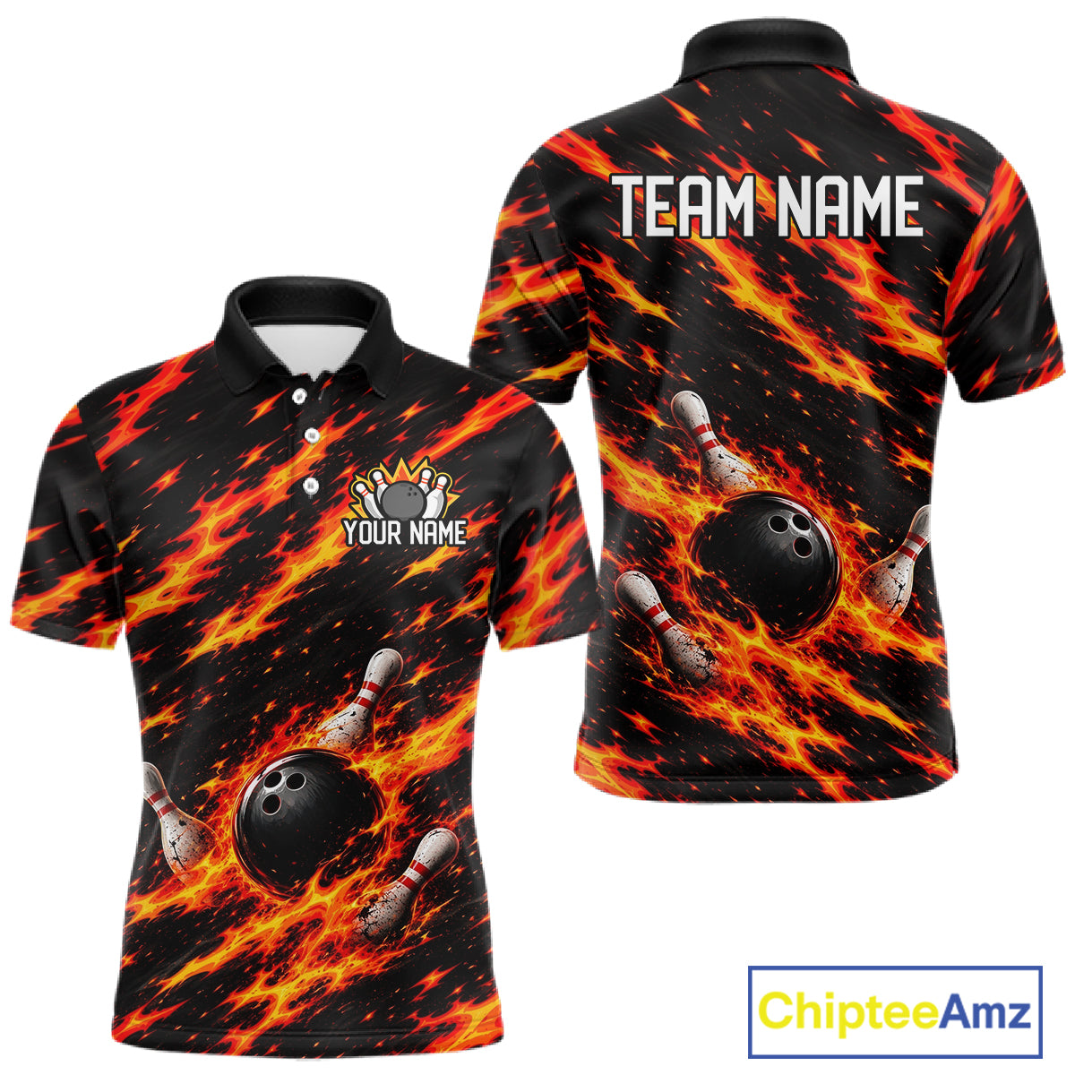 Black And Red Fire Bowling Shirt For Men Custom Flame Bowling Team Polo Quarter-Zip Shirt NYN4095