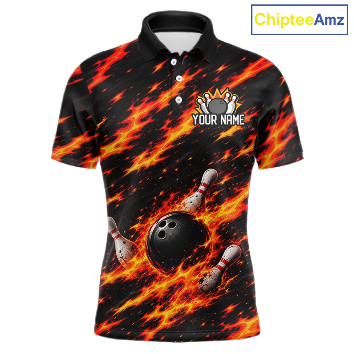 Black And Red Fire Bowling Shirt For Men Custom Flame Bowling Team Polo Quarter-Zip Shirt NYN4095