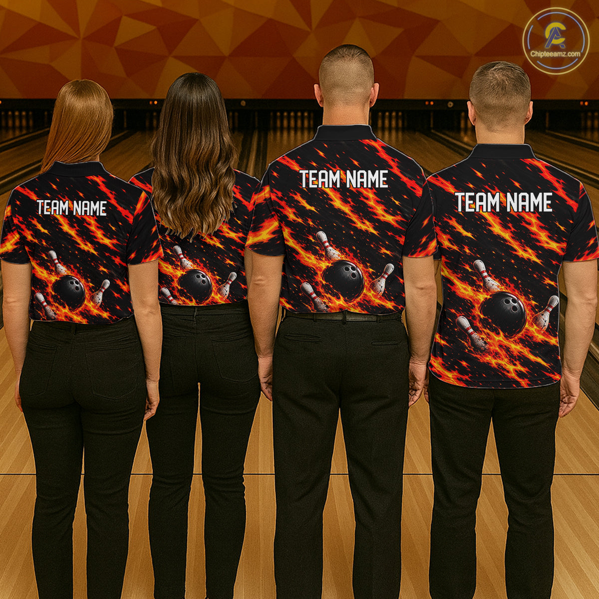 Black And Red Fire Bowling Shirt For Men Custom Flame Bowling Team Polo Quarter-Zip Shirt NYN4095