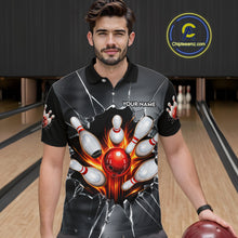 Load image into Gallery viewer, Grey Broken Glass Bowling Shirt For Men Custom Fire Flame Outfit Bowling Jersey | Red NYN3230