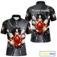 Load image into Gallery viewer, Grey Broken Glass Bowling Shirt For Men Custom Fire Flame Outfit Bowling Jersey | Red NYN3230