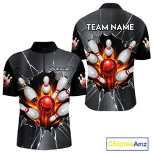 Load image into Gallery viewer, Grey Broken Glass Bowling Shirt For Men Custom Fire Flame Outfit Bowling Jersey | Red NYN3230