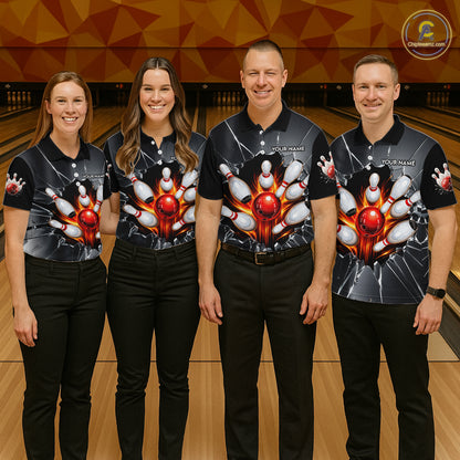 Grey Broken Glass Bowling Shirt For Men Custom Fire Flame Outfit Bowling Jersey | Red NYN3230