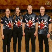 Load image into Gallery viewer, Grey Broken Glass Bowling Shirt For Men Custom Fire Flame Outfit Bowling Jersey | Red NYN3230