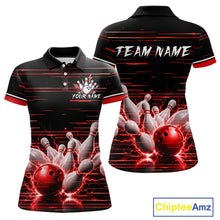 Load image into Gallery viewer, Red Horizontal Stripes Women Bowling Shirt Personalized Thunder Lightning Team Bowling Jersey NYN3233