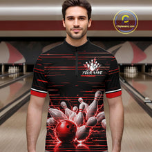Load image into Gallery viewer, Red Horizontal Stripes Mens Bowling Shirt Personalized Thunder Lightning Team Bowling Jersey NYN3233