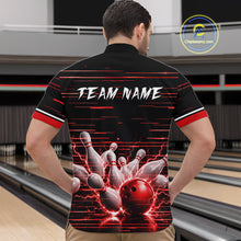 Load image into Gallery viewer, Red Horizontal Stripes Mens Bowling Shirt Personalized Thunder Lightning Team Bowling Jersey NYN3233