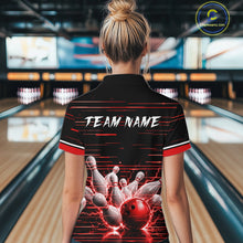 Load image into Gallery viewer, Red Horizontal Stripes Women Bowling Shirt Personalized Thunder Lightning Team Bowling Jersey NYN3233