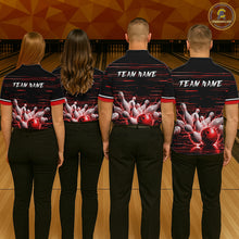 Load image into Gallery viewer, Red Horizontal Stripes Mens Bowling Shirt Personalized Thunder Lightning Team Bowling Jersey NYN3233