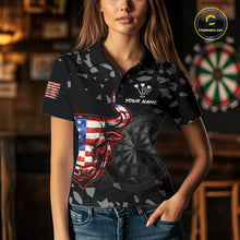 Load image into Gallery viewer, USA Flag Bull &amp; Dartboard Custom Grunge Women Darts Polo Shirt Patriotic Darts Team Jersey NYN2717
