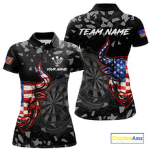 Load image into Gallery viewer, USA Flag Bull &amp; Dartboard Custom Grunge Women Darts Polo Shirt Patriotic Darts Team Jersey NYN2717