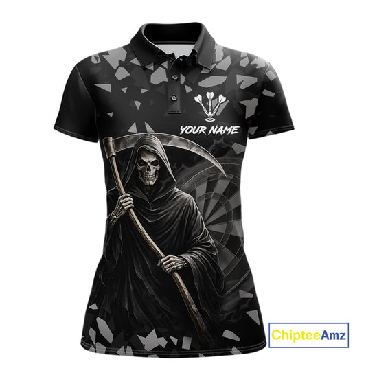 Grey Grim Reaper Smoke Dartboard Custom Grunge Women Darts Polo Shirt Darts Team Jersey NYN2718