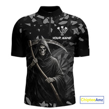 Load image into Gallery viewer, Grey Grim Reaper Smoke Dartboard Custom Grunge Men Darts 1/4-Zip Shirt Darts Team Jersey NYN2718