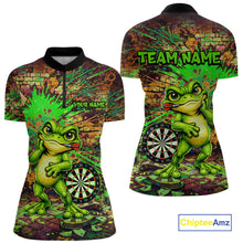 Load image into Gallery viewer, Personalized Funny Dart Shirt Cartoon Frog Dartboard Polo Quarter Zip Shirt Custom Team Shirt For Women NYN2858